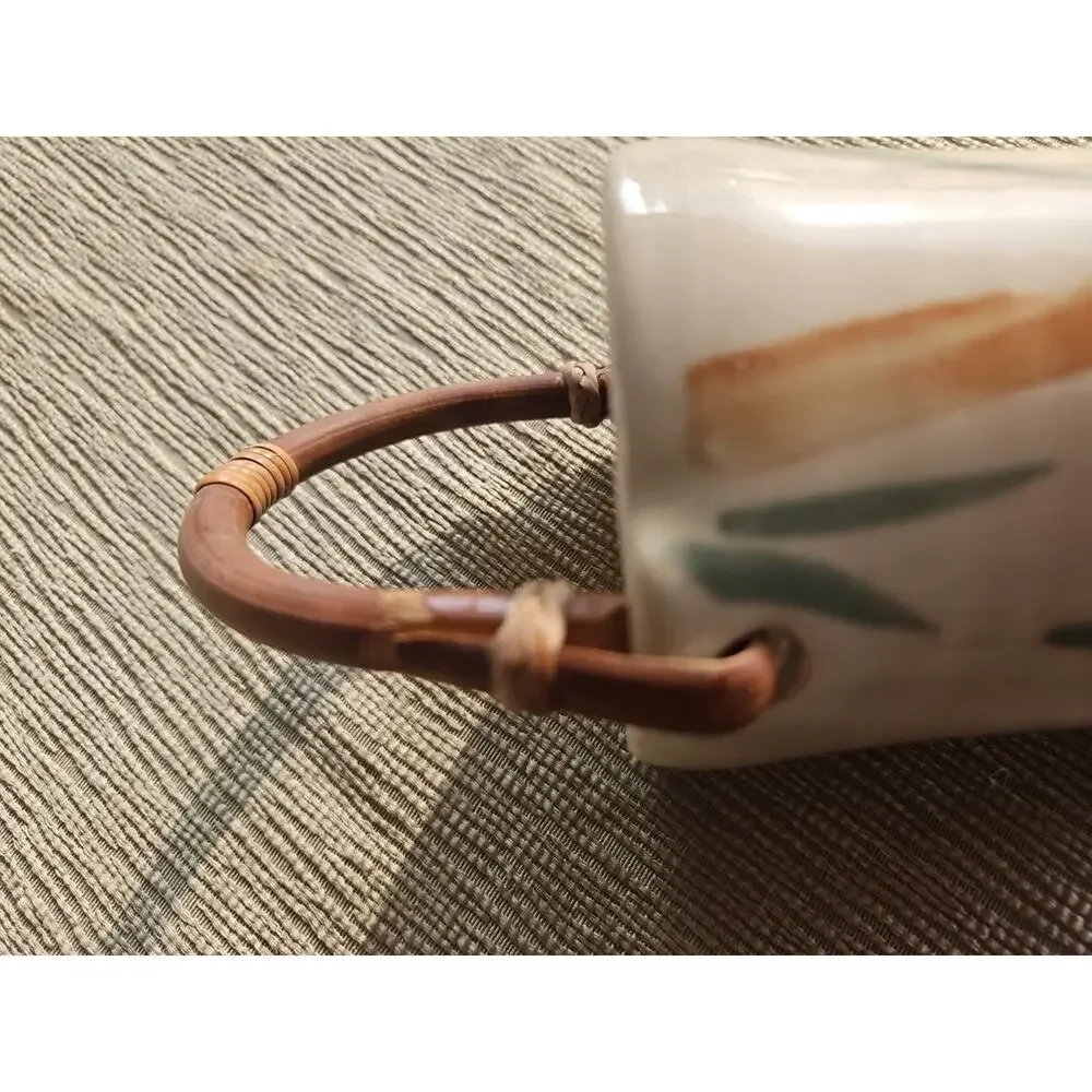 Handmade Art Vase With Bamboo Handle And Round Base. Tropical Clay Hawaii